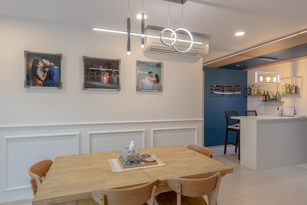 Modern Dining Room with Vinyl Flooring and Feature Wall