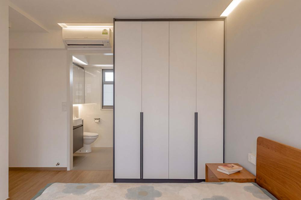 Scandinavian Bedroom with Vinyl Flooring and Cove Lighting
