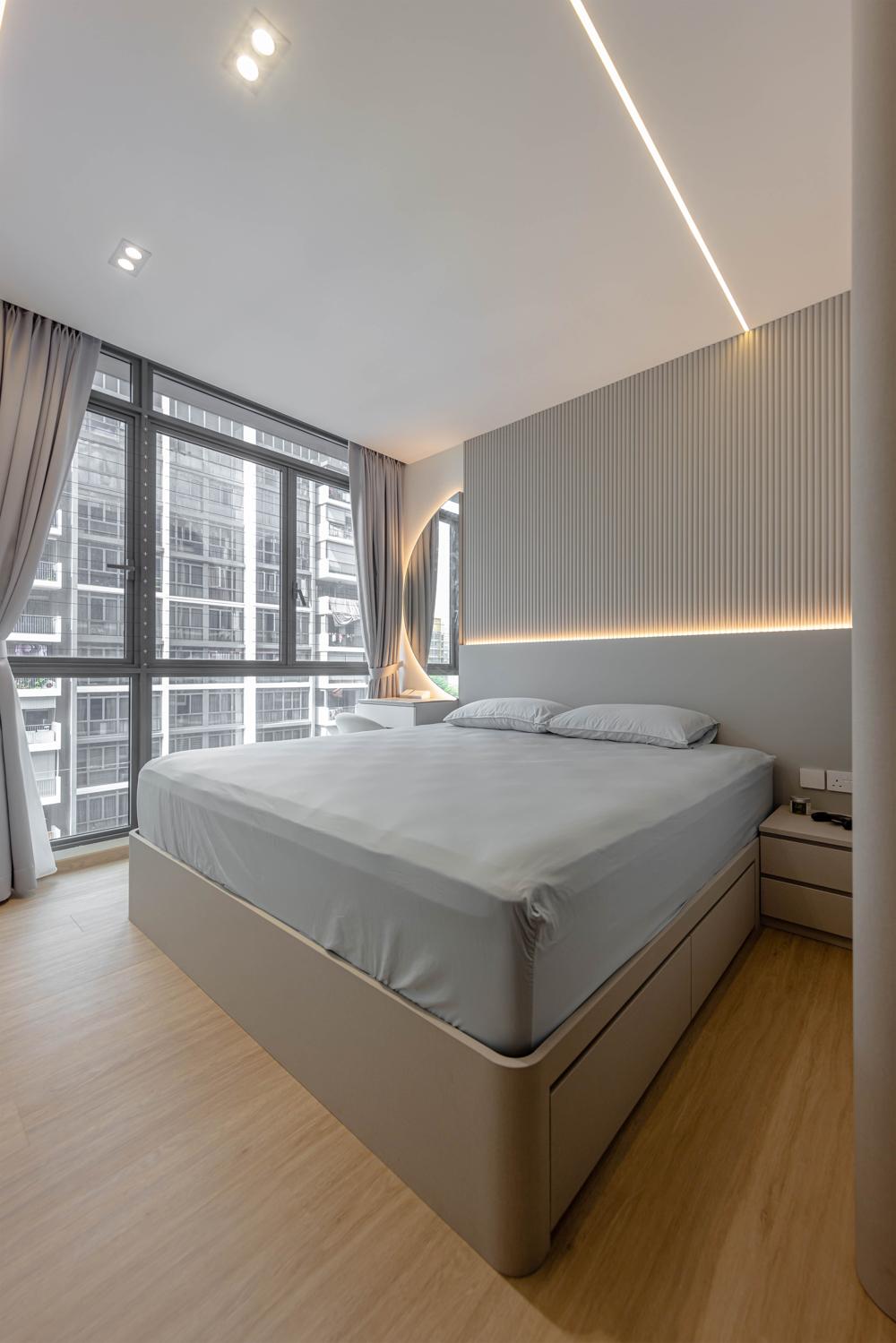 Modern Bedroom with Vinyl Flooring and Built-in Bed