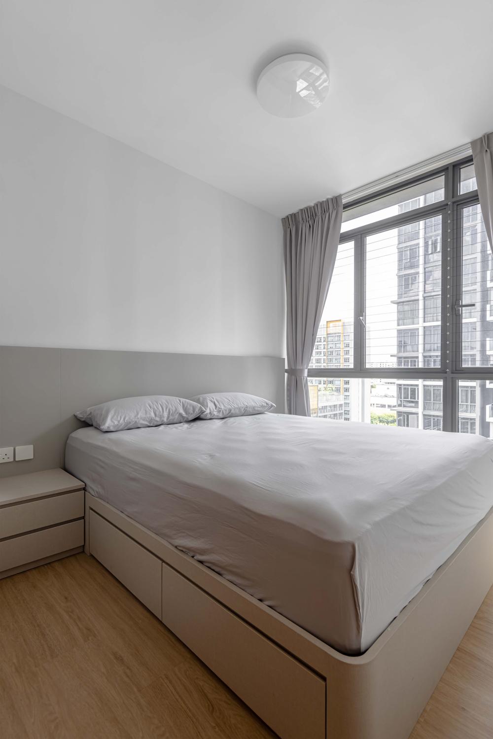 Modern Bedroom with Vinyl Flooring and Built-in Bed