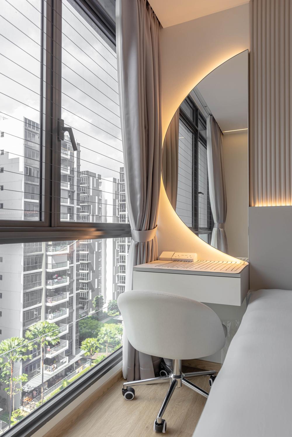 Modern Bedroom with Vinyl Flooring and Feature Wall