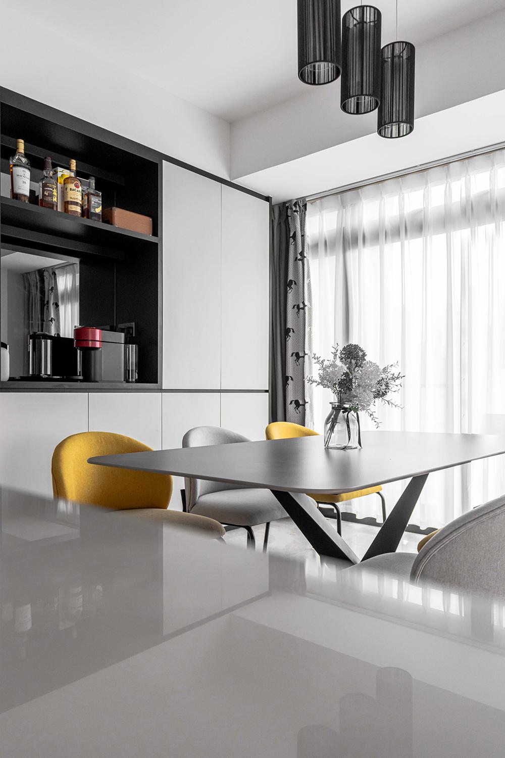 Modern Dining Room with Dining Table and Storage Cabinets