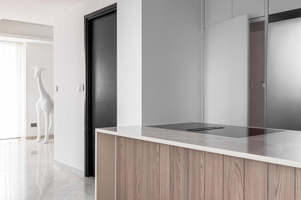 Modern Kitchen with Countertop and Marble Floor