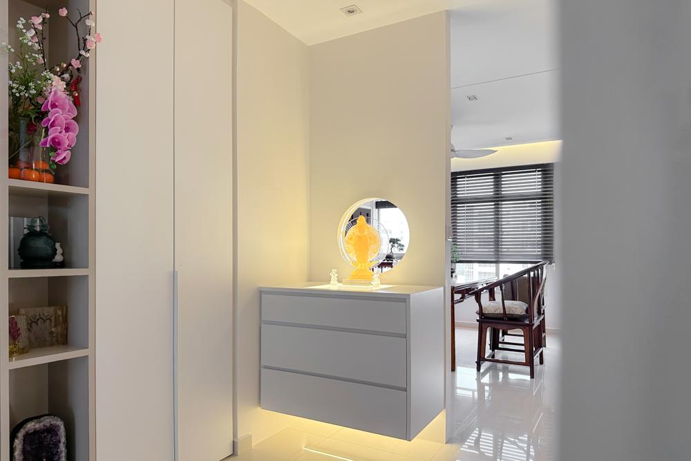 Asian Foyer with Altar and Storage Cabinets