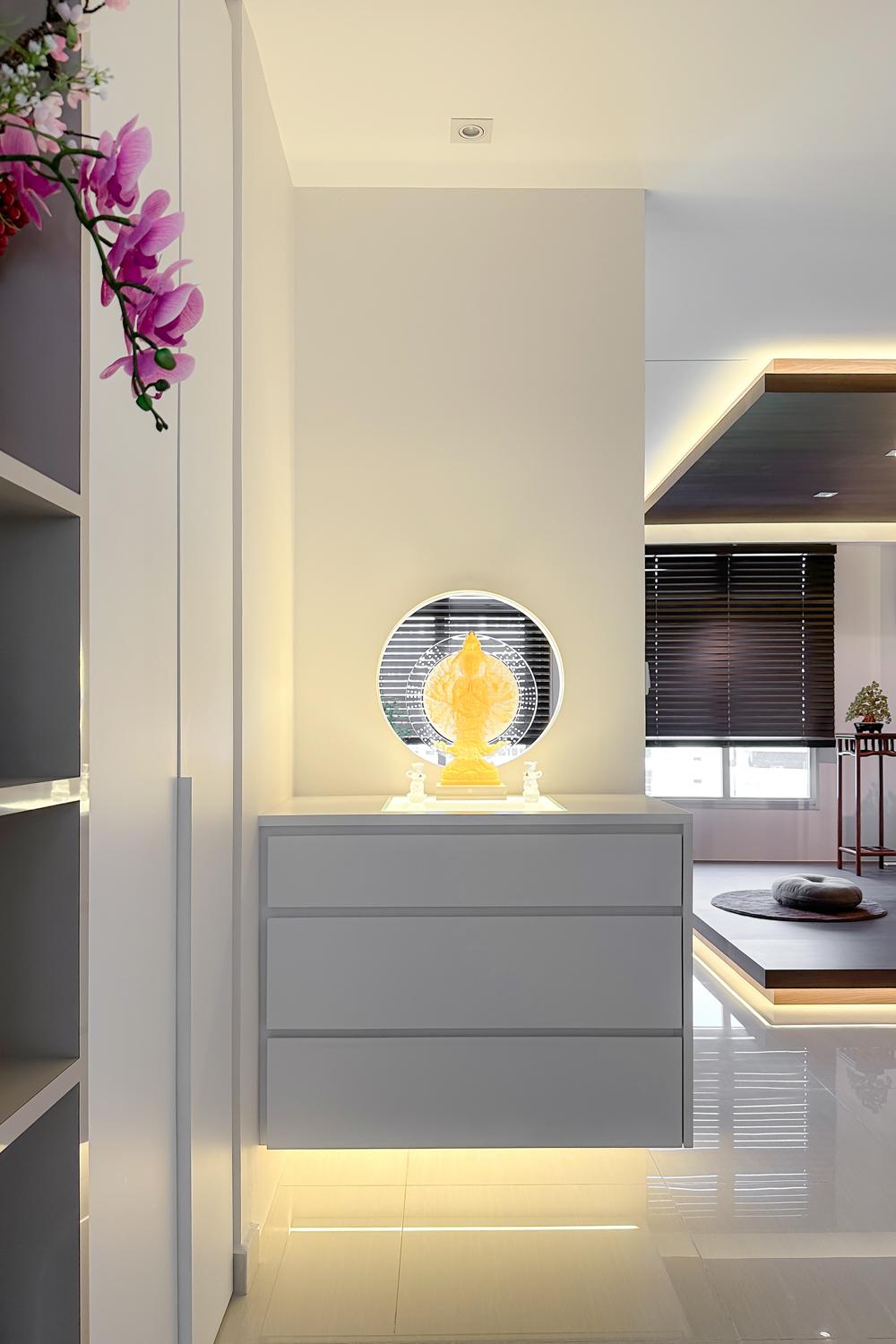 Asian Foyer with Altar and Planters