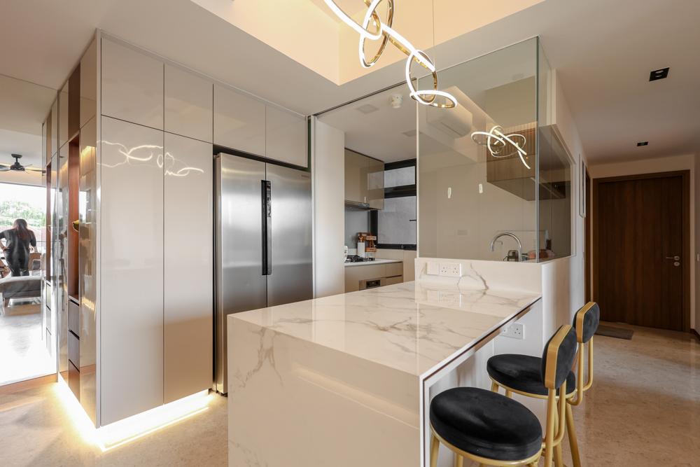 Modern Dining Room with Kitchen Island and Storage Cabinets