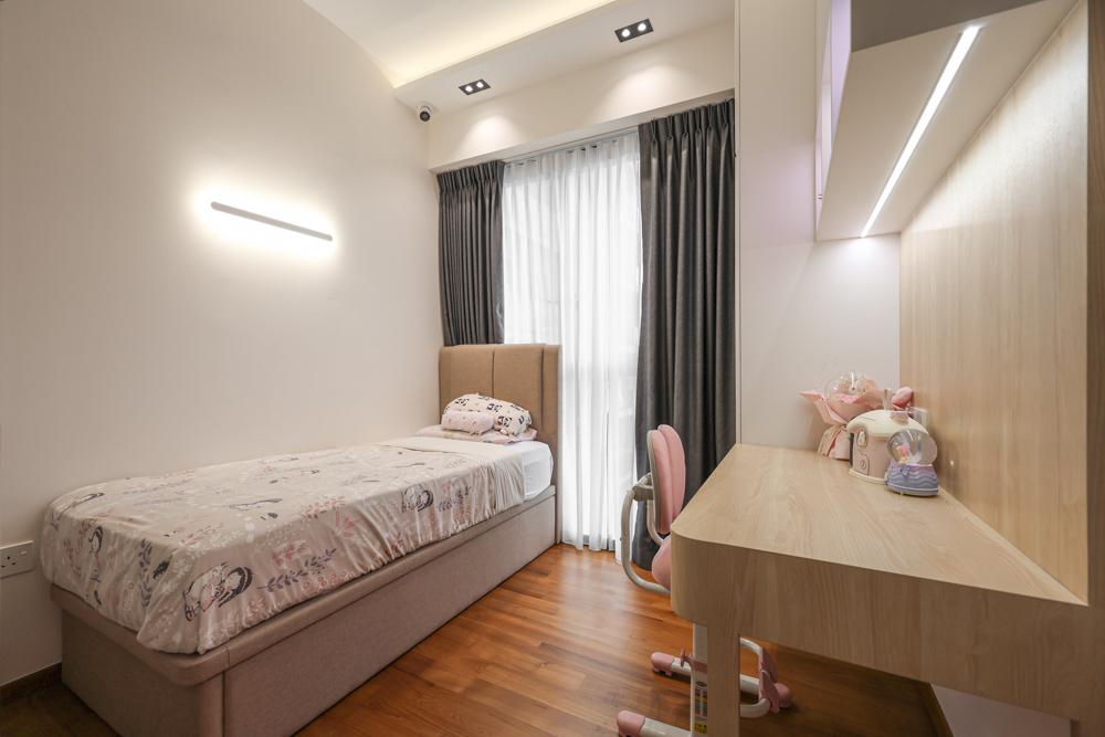 Modern Bedroom with Bookshelf and Display Cabinets
