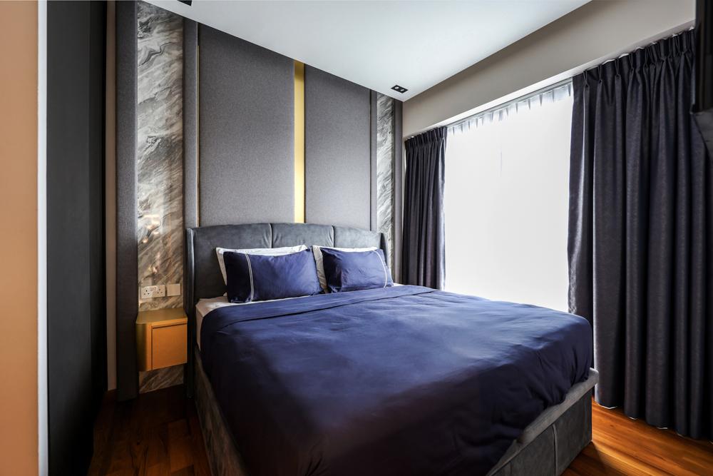 Modern Bedroom with Feature Wall and Curtain