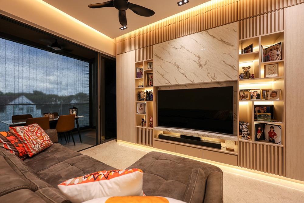 Modern Living Room with TV Console and Cove Lighting