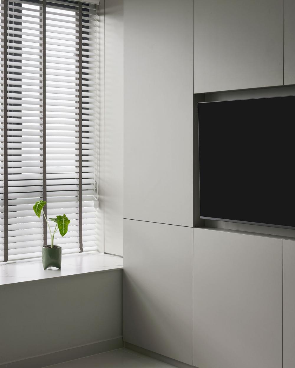Minimalist Living Room with TV Console and Feature Wall