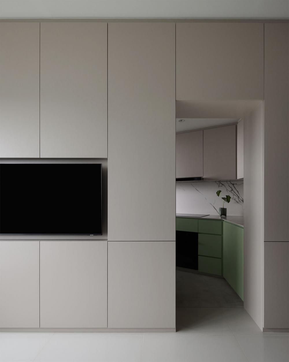 Minimalist Living Room with TV Console and Feature Wall