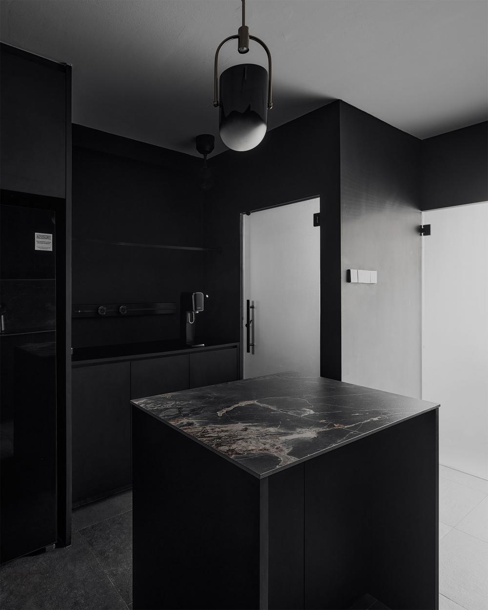 Contemporary Kitchen with Vinyl Flooring and Herringbone Tiling