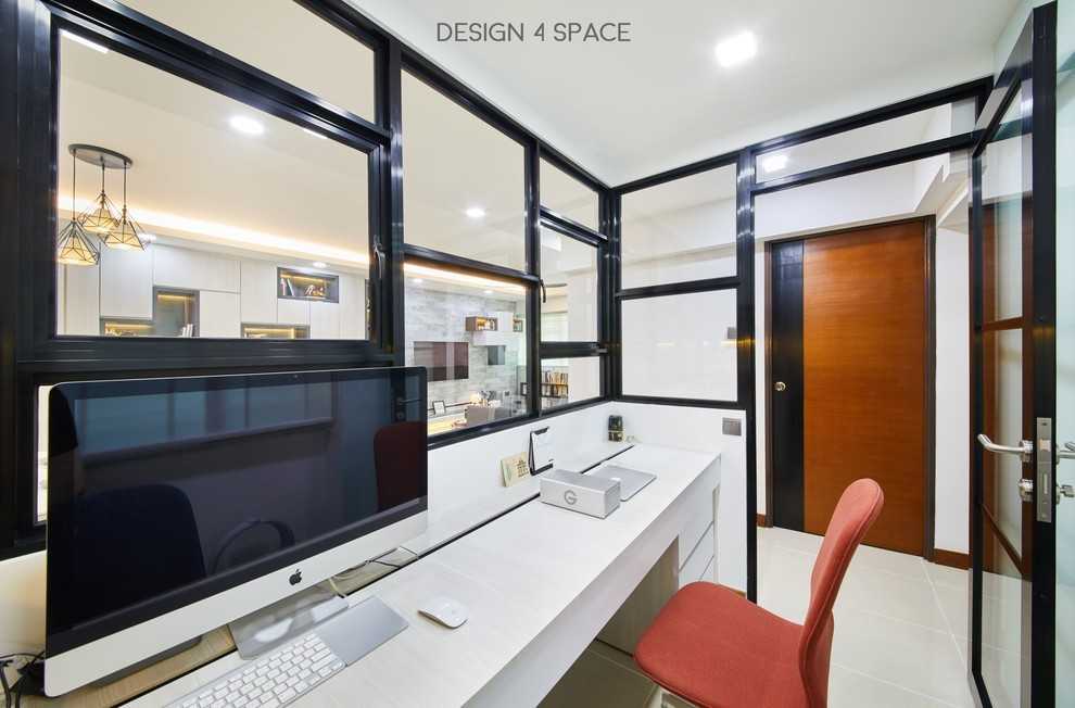 Modern Study with Downlights and Storage Cabinets