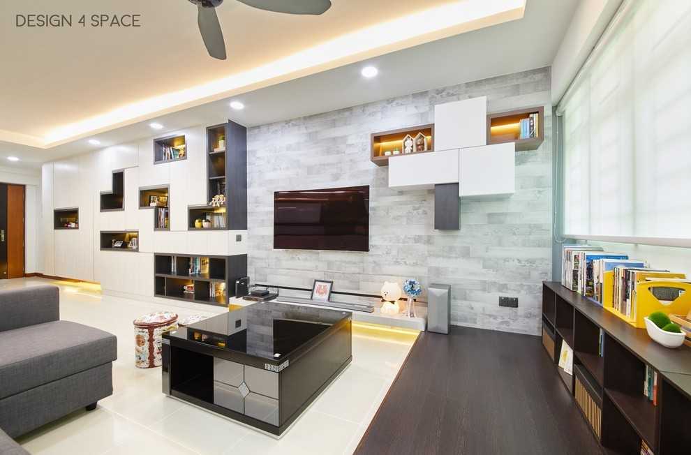 Modern Living Room with Wood Flooring and TV Console