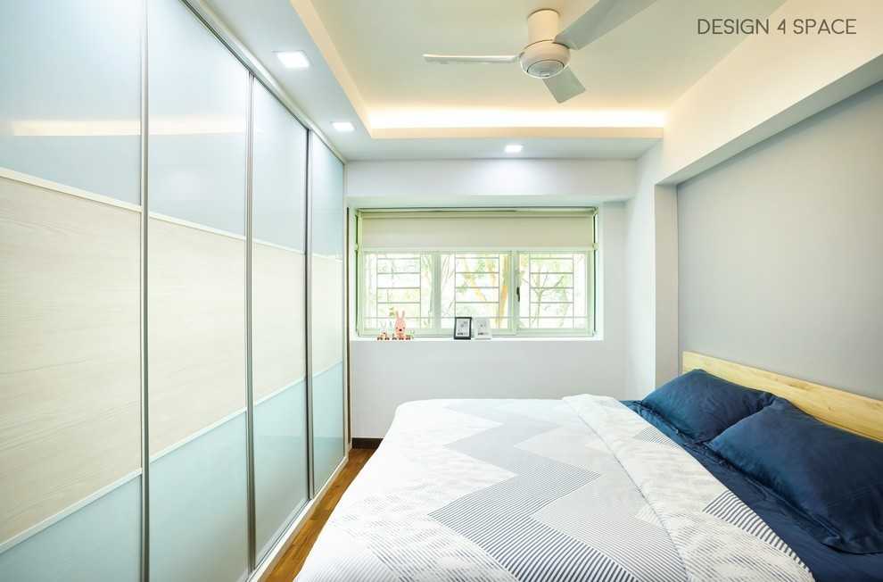 Modern Bedroom with Parquet Floor and Wardrobe