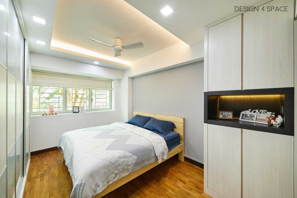 Modern Bedroom with Wood Flooring and Cove Lighting