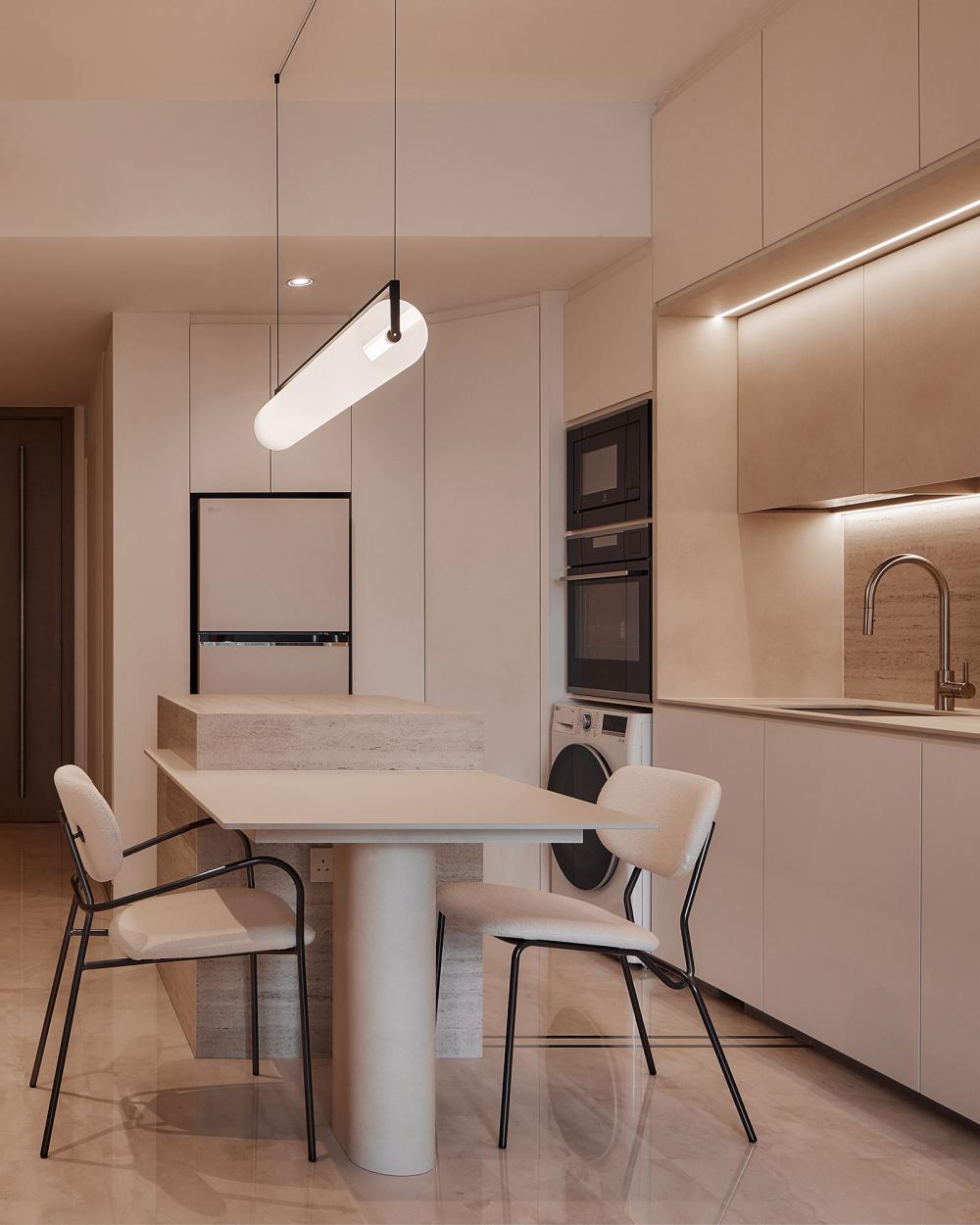 Minimalist Kitchen with Granite Floor and Marble Floor