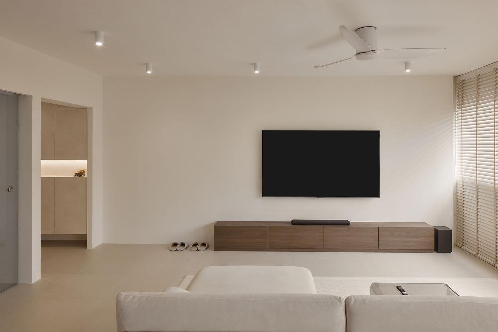 Minimalist Living Room with TV Console and Feature Wall