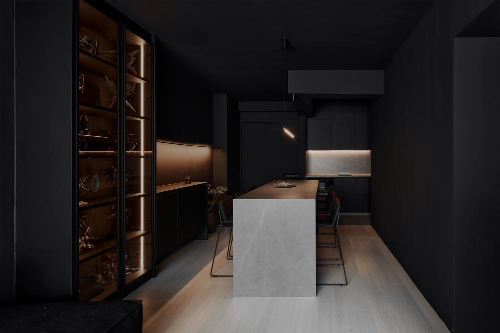 Contemporary Kitchen with Granite Floor and Wood Flooring