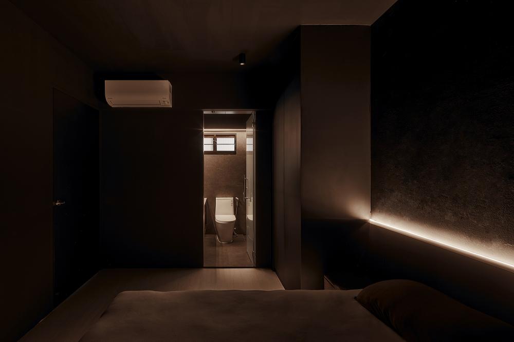Contemporary Bedroom with Chandelier and Bed