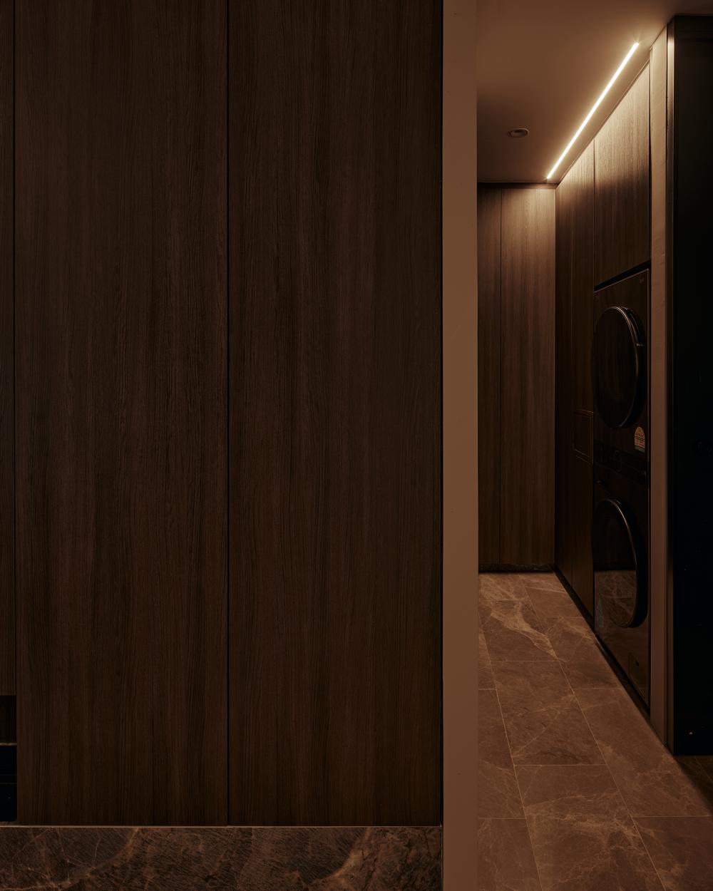 Contemporary Kitchen with Marble Floor and Cupboard