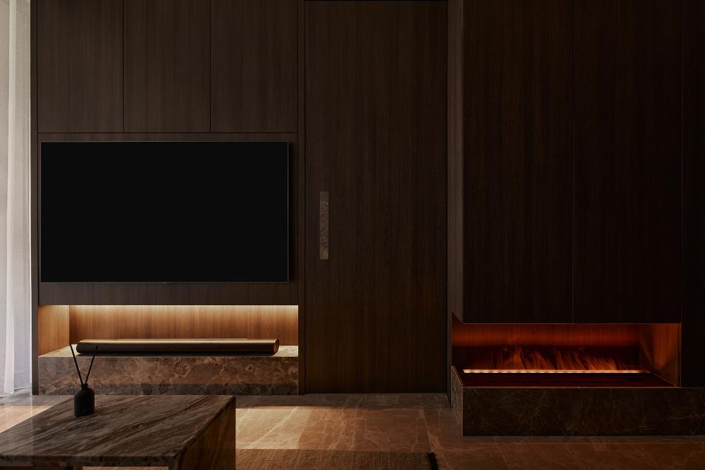 Contemporary Living Room with TV Console and Feature Wall
