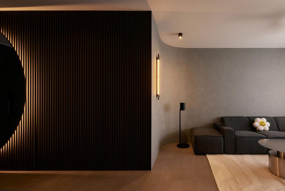 Contemporary Living Room with Feature Wall and Flooring