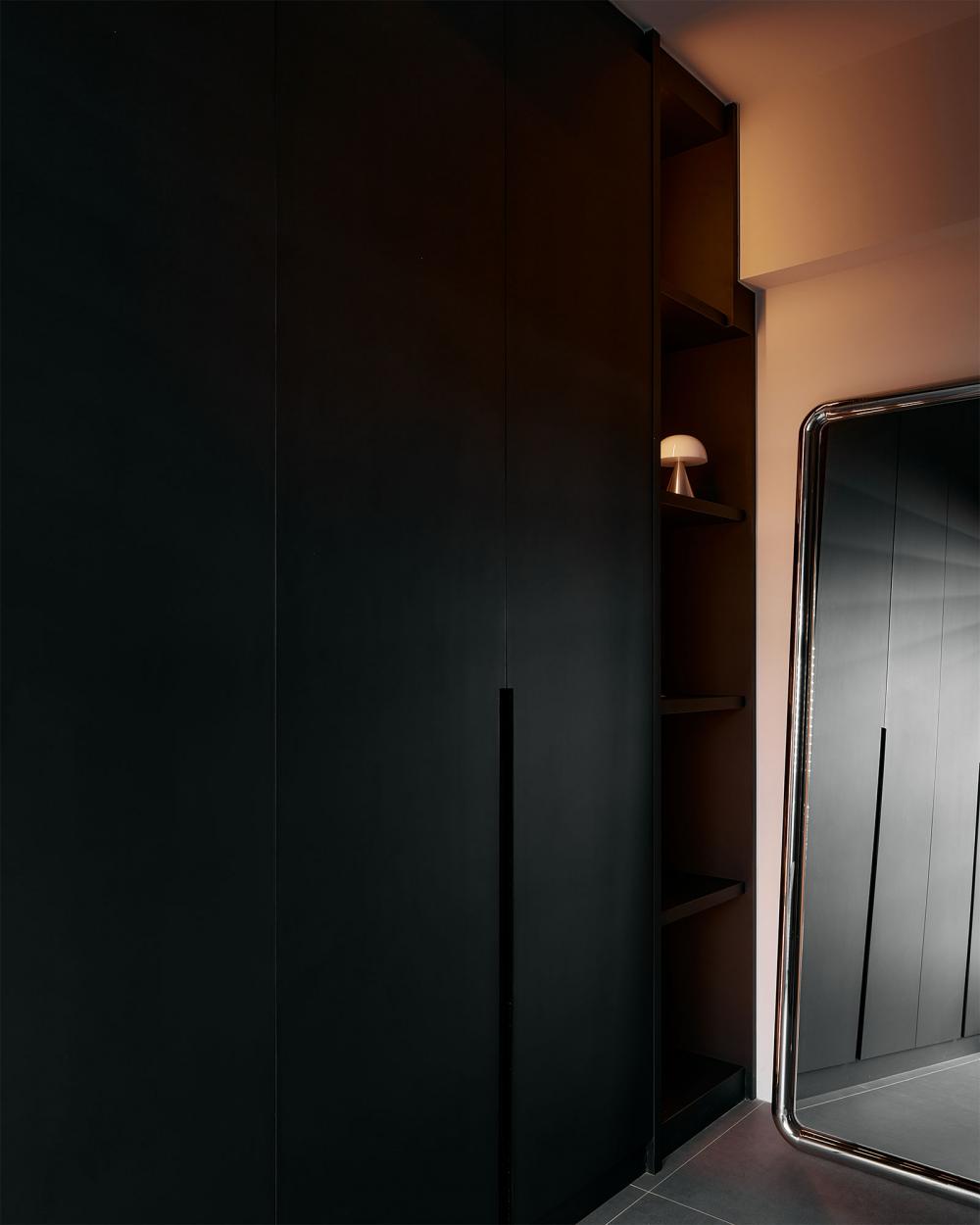 Contemporary Bedroom with Marble Floor and Closet