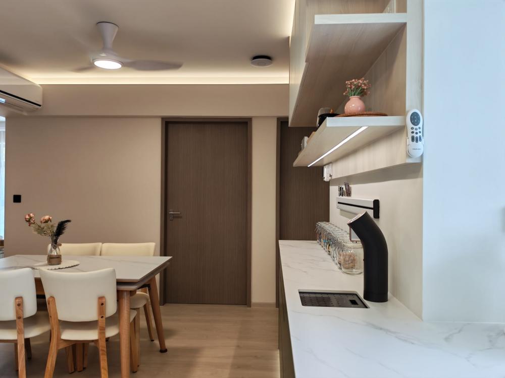 Contemporary Dining Room with Drop Ceiling and Ceiling Light