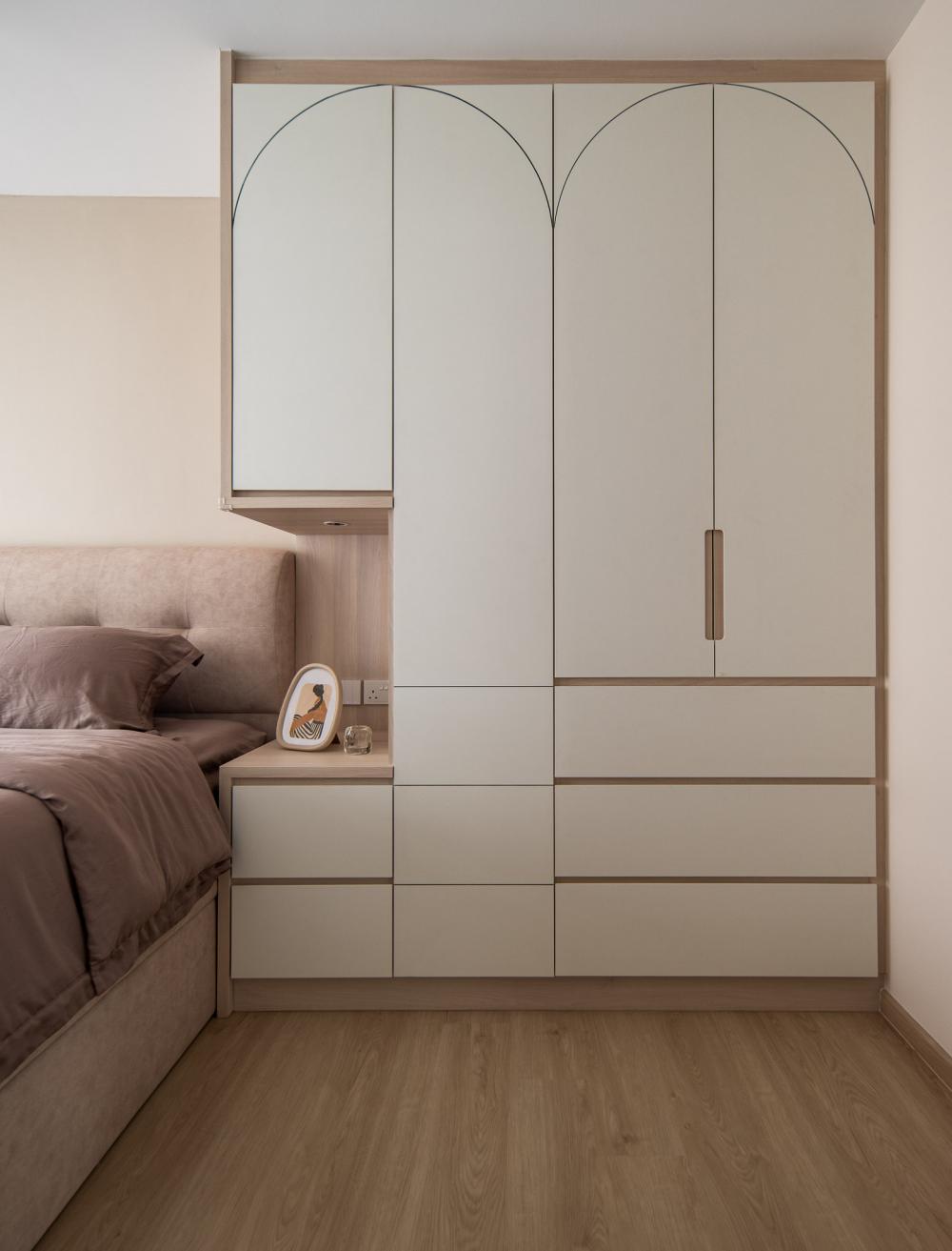 Contemporary Bedroom with Bookshelf and Vinyl Flooring