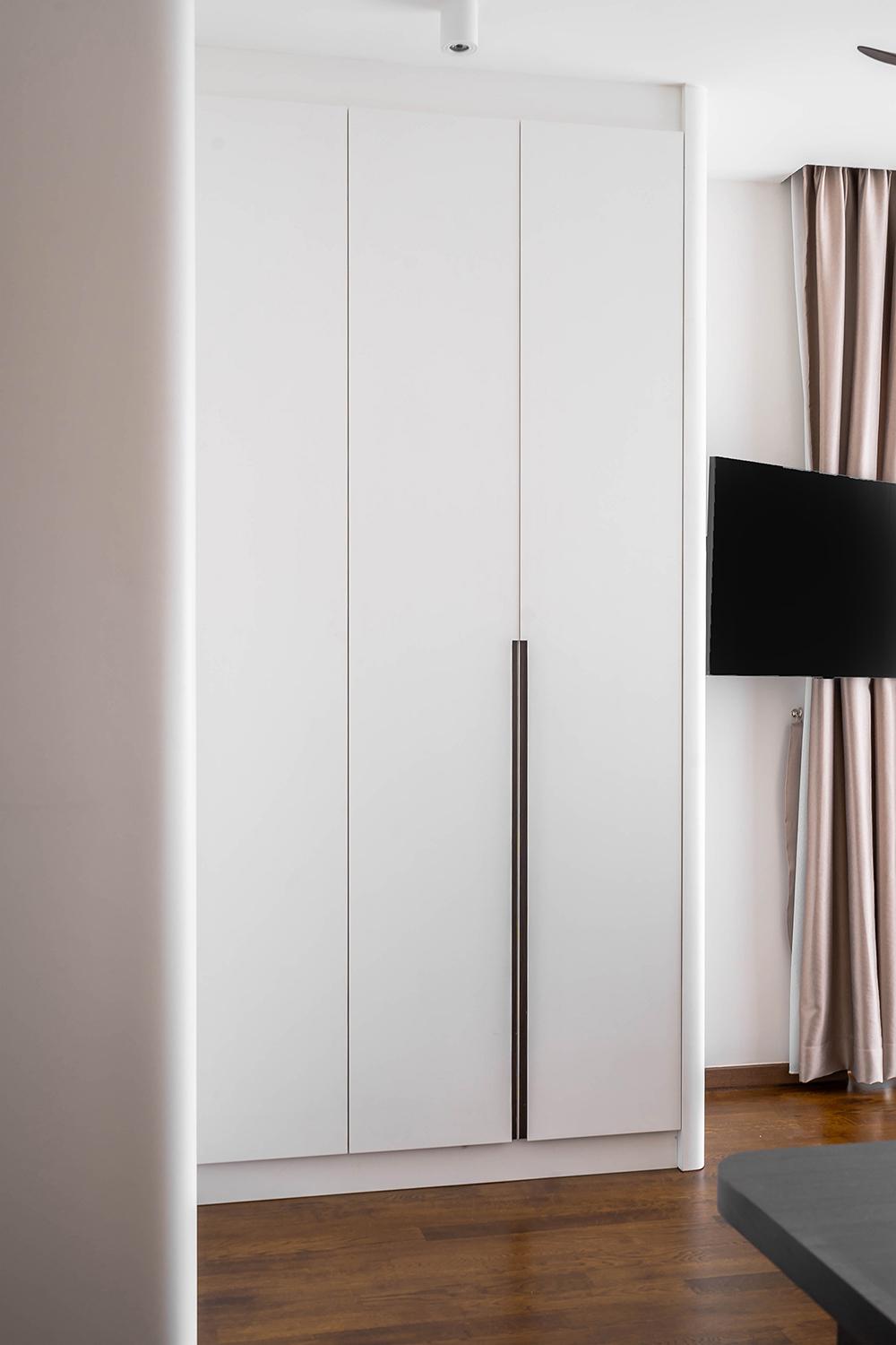 Modern Bedroom with Parquet Floor and Wardrobe