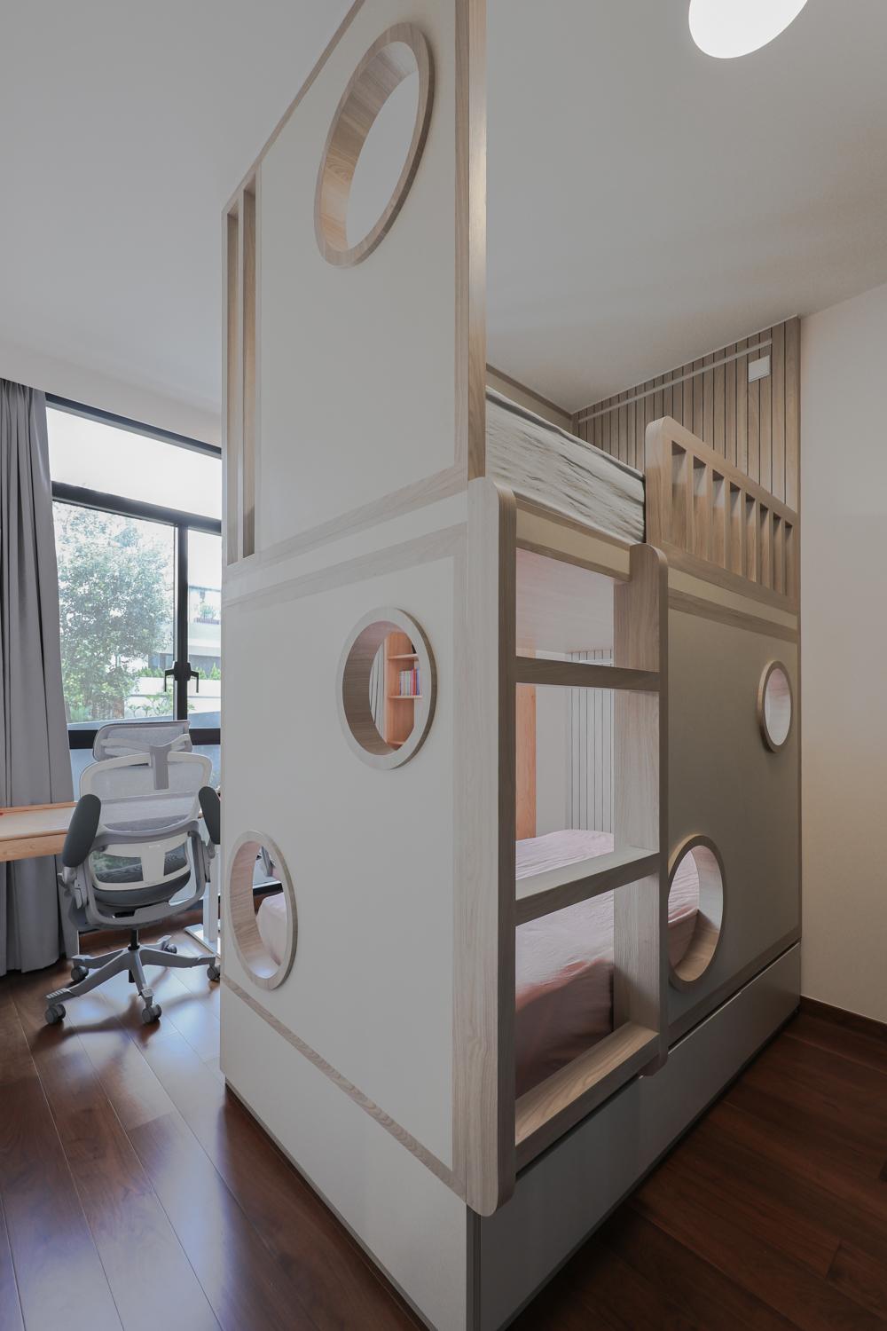 Modern Bedroom with Built-in Bed and Bed