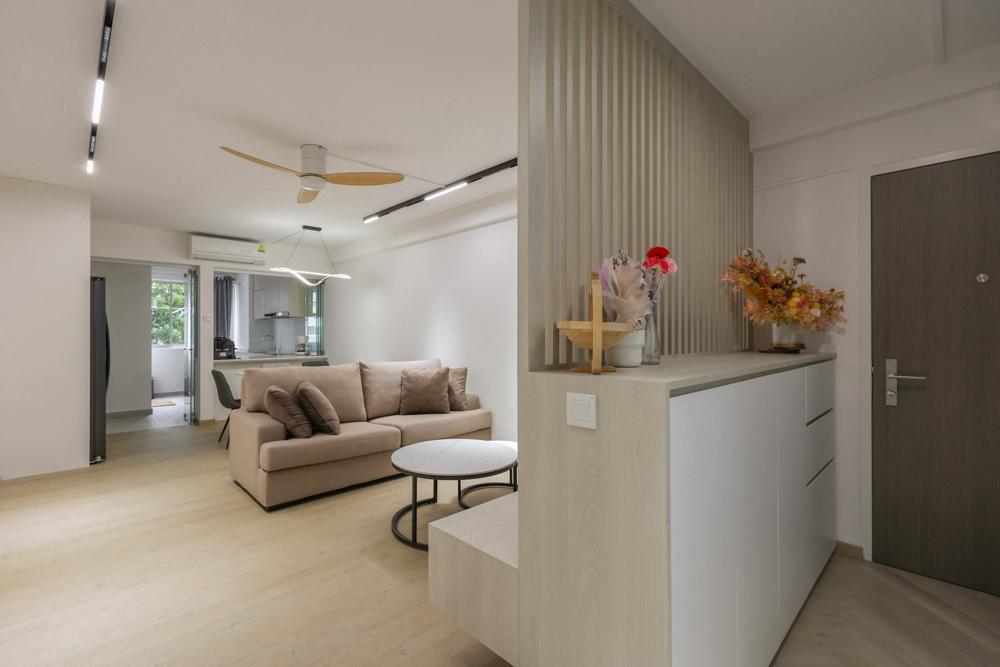 Modern Foyer with Vinyl Flooring and Shoe Cabinets