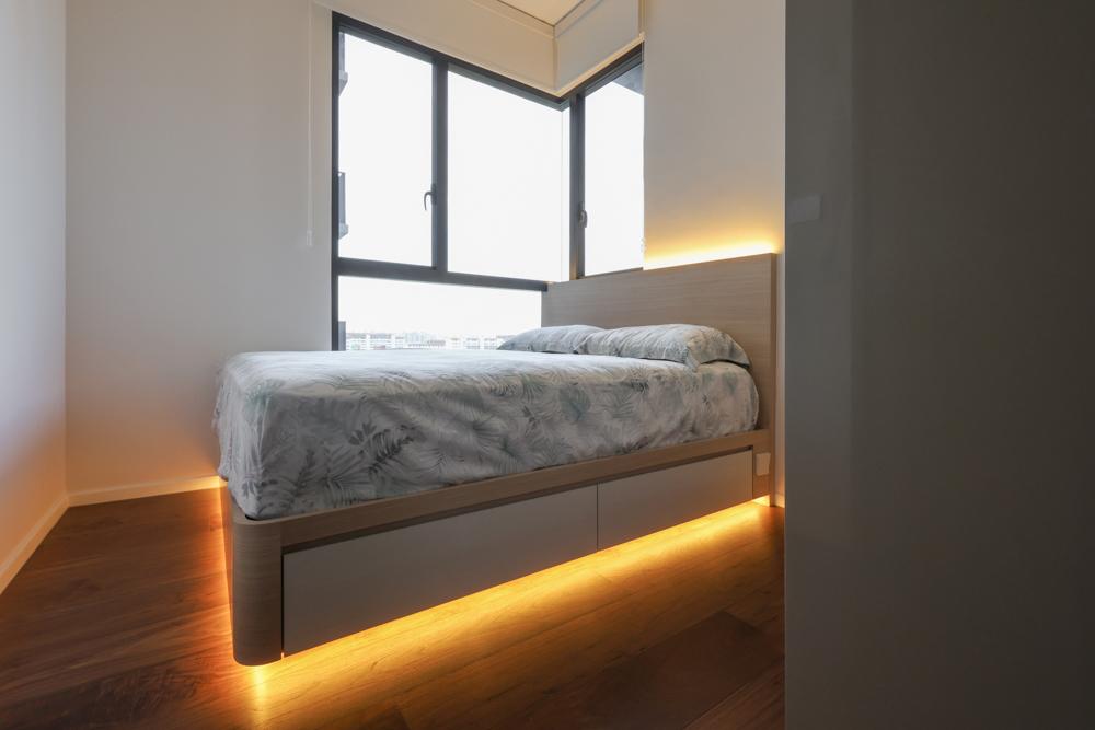Asian Bedroom with Cove Lighting and Built-in Bed