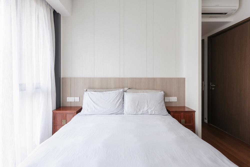Asian Bedroom with Feature Wall and Built-in Bed