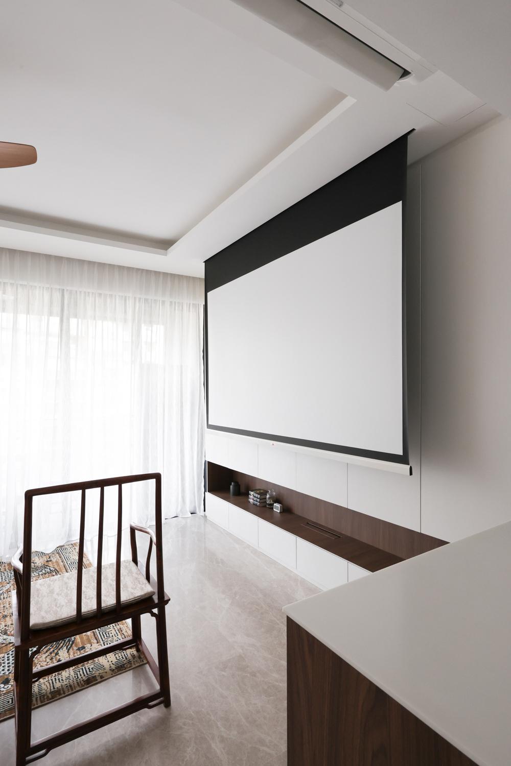 Asian Living Room with Storage Cabinets and Display Cabinets