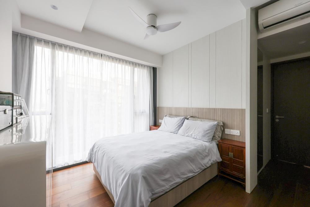 Asian Bedroom with Feature Wall and Built-in Bed