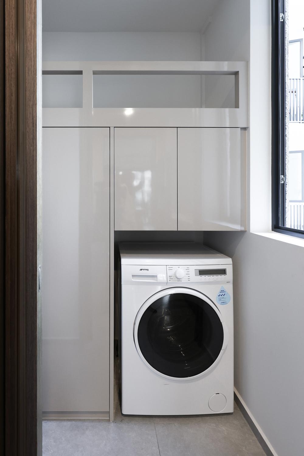 Asian Service Yard with Platform Bed and Washing Machine