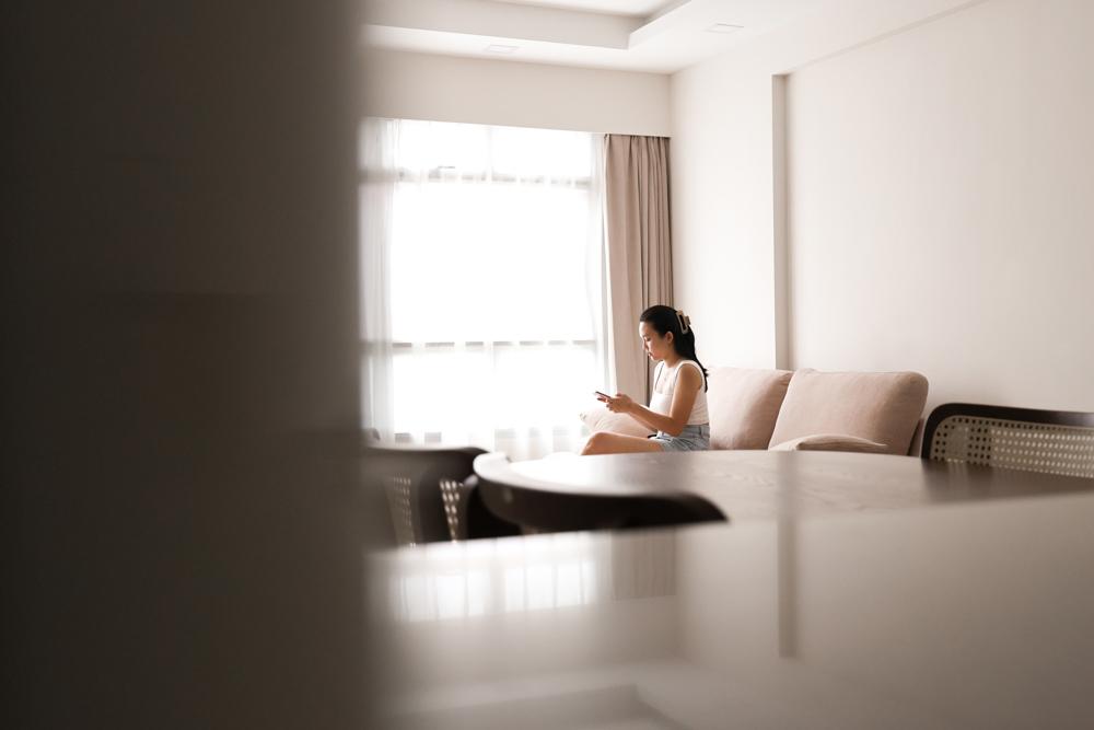Modern Living Room with Curtain and Sofa