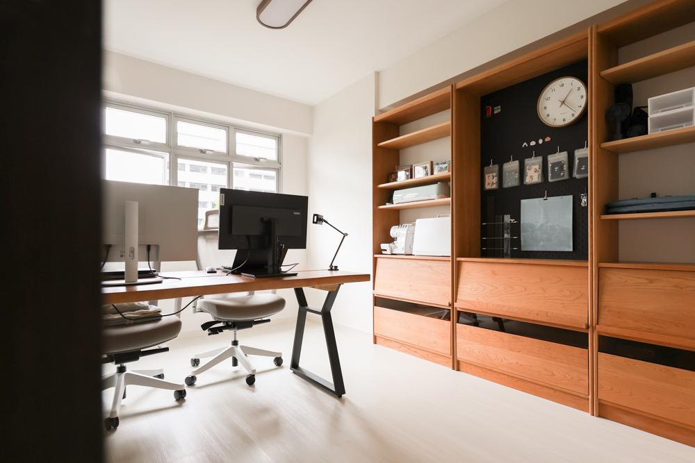Modern Study with Bookshelf and Vinyl Flooring