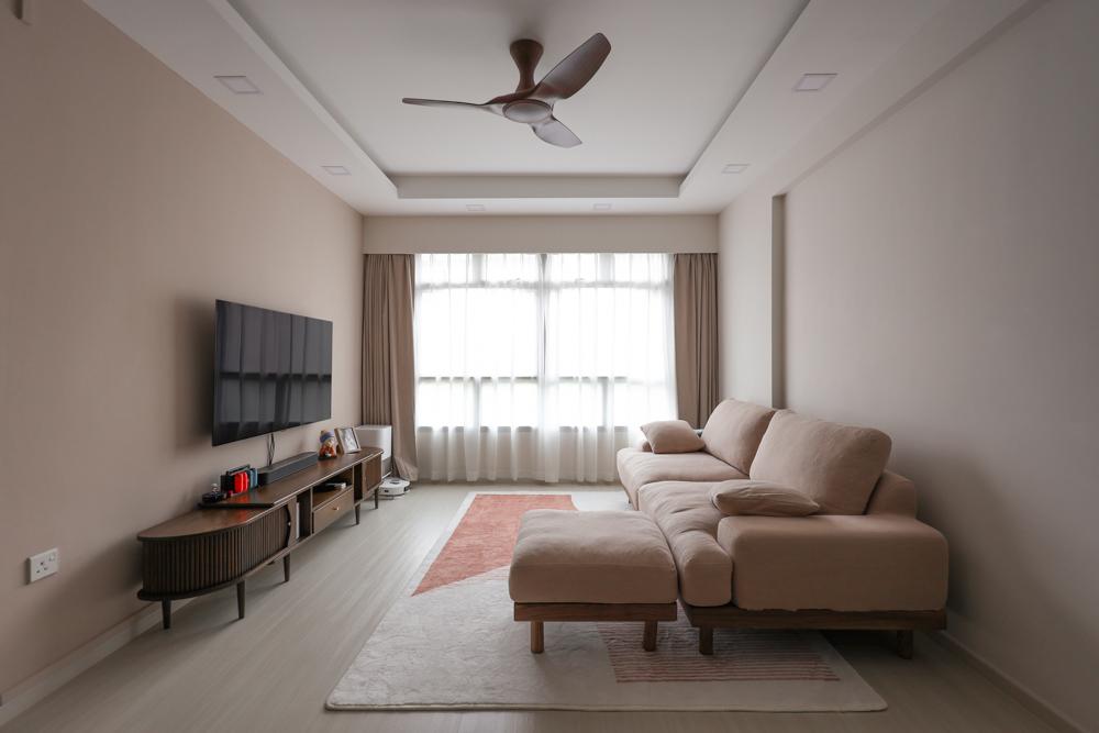 Modern Living Room with Vinyl Flooring and Curtain