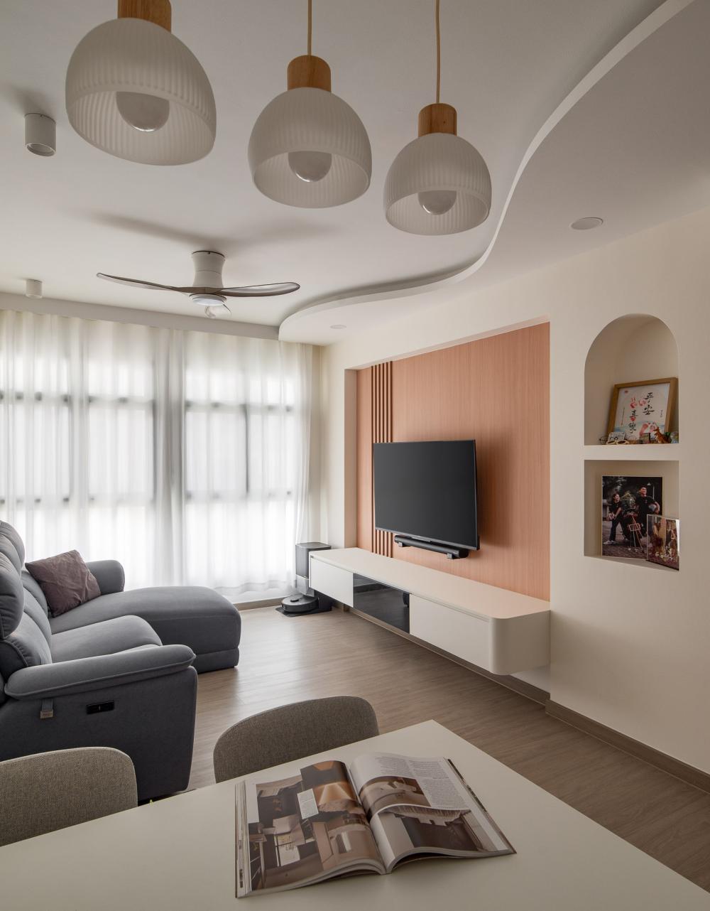 Minimalist Living Room with TV Console and Feature Wall