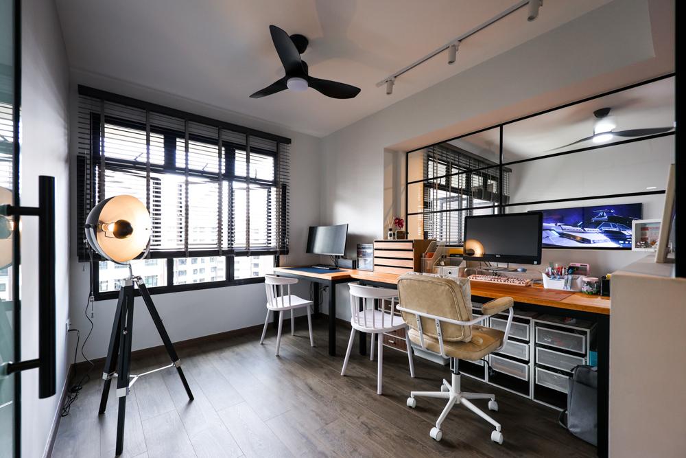Industrial Home Office with Vinyl Flooring and Flooring