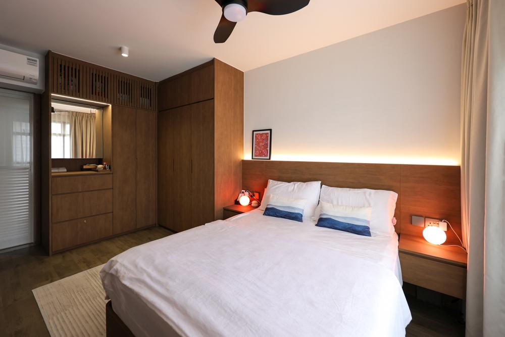 Industrial Bedroom with Vinyl Flooring and Wardrobe