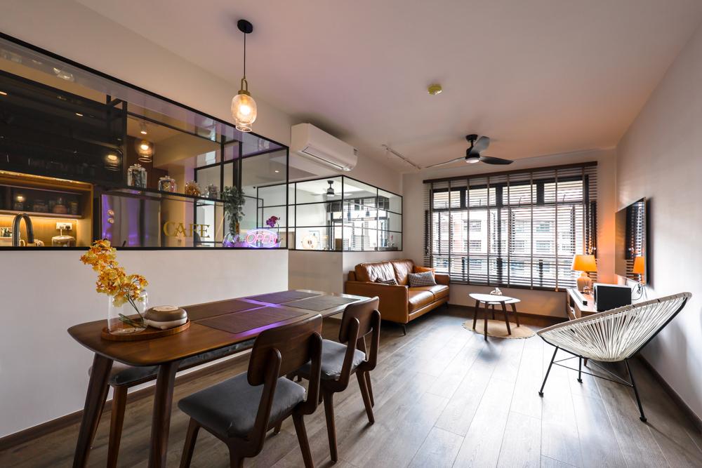 Industrial Living Room with Vinyl Flooring and Flooring