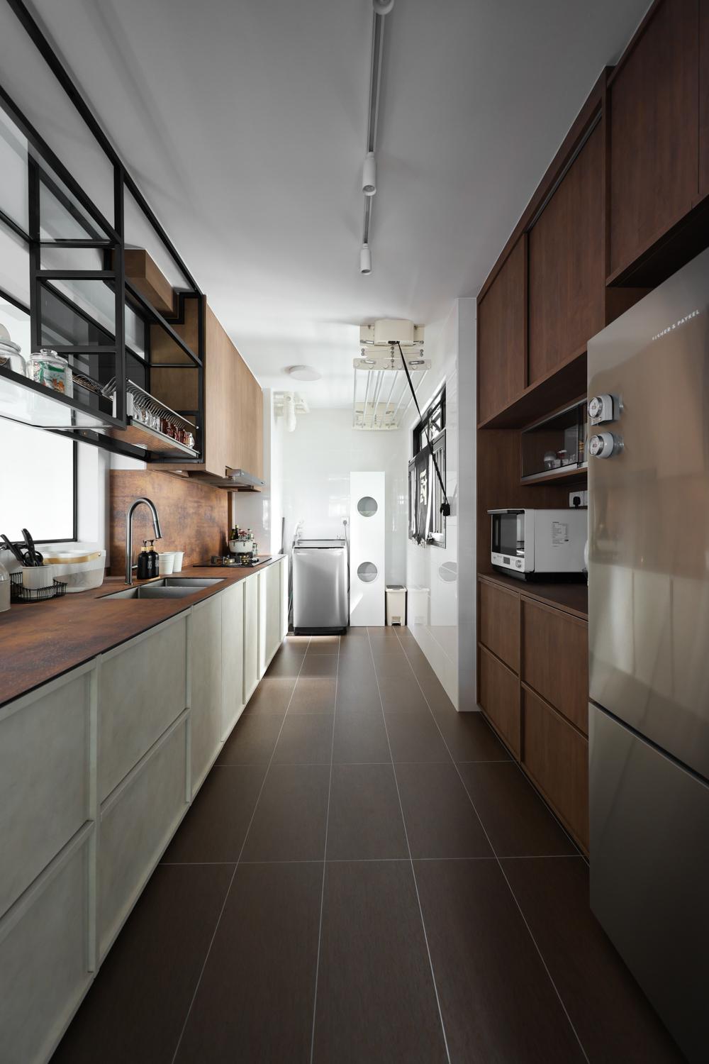 Industrial Kitchen with Countertop and Homogeneous Tiles
