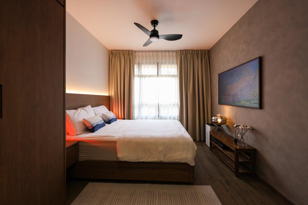 Industrial Bedroom with Vinyl Flooring and Wardrobe