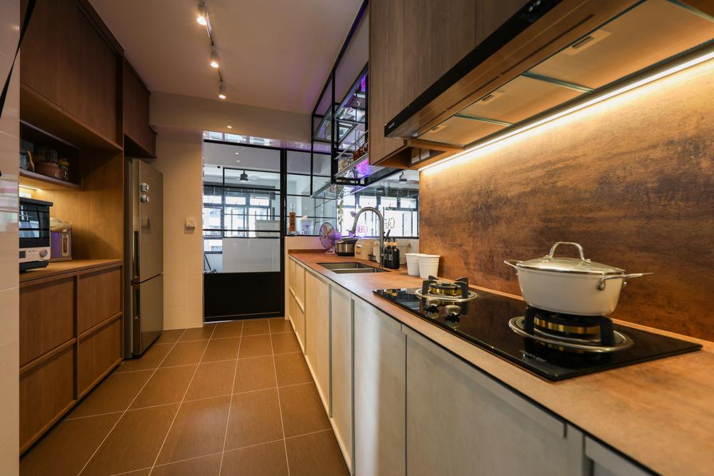 Industrial Kitchen with Countertop and Homogeneous Tiles