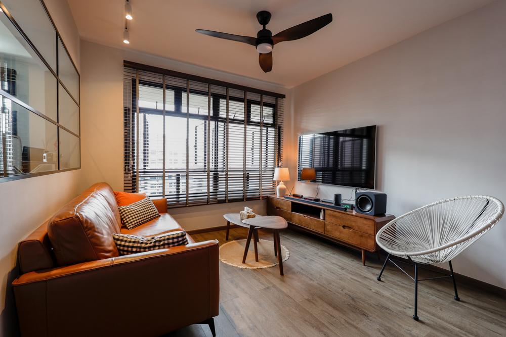 Industrial Living Room with Vinyl Flooring and Flooring