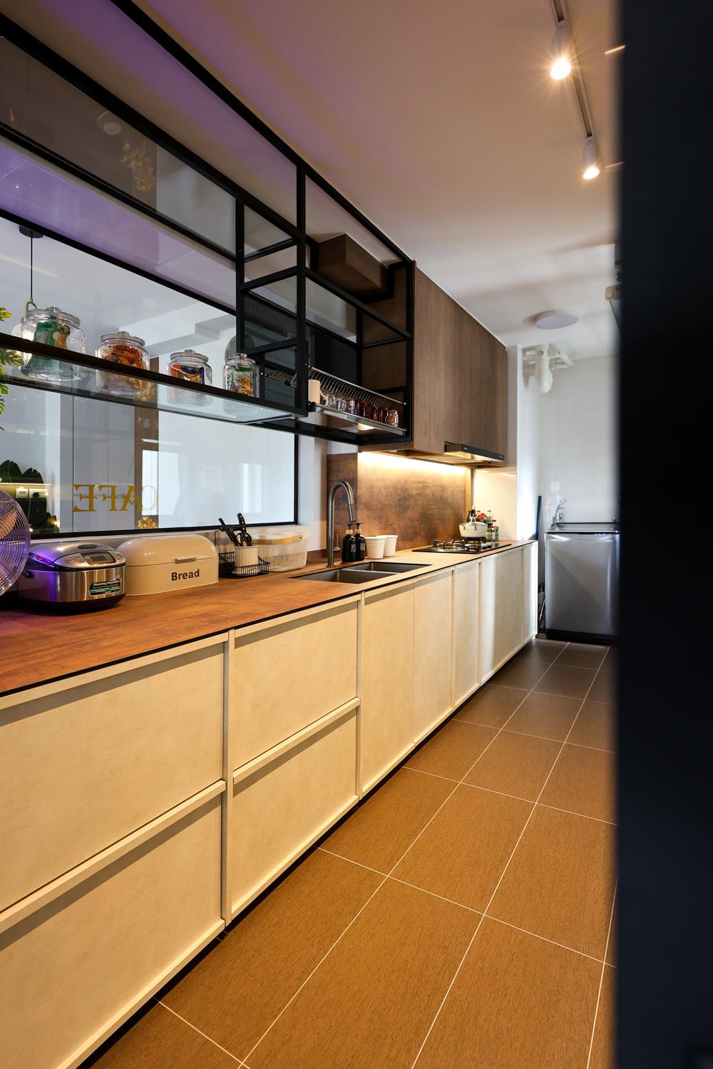 Industrial Kitchen with Countertop and Homogeneous Tiles